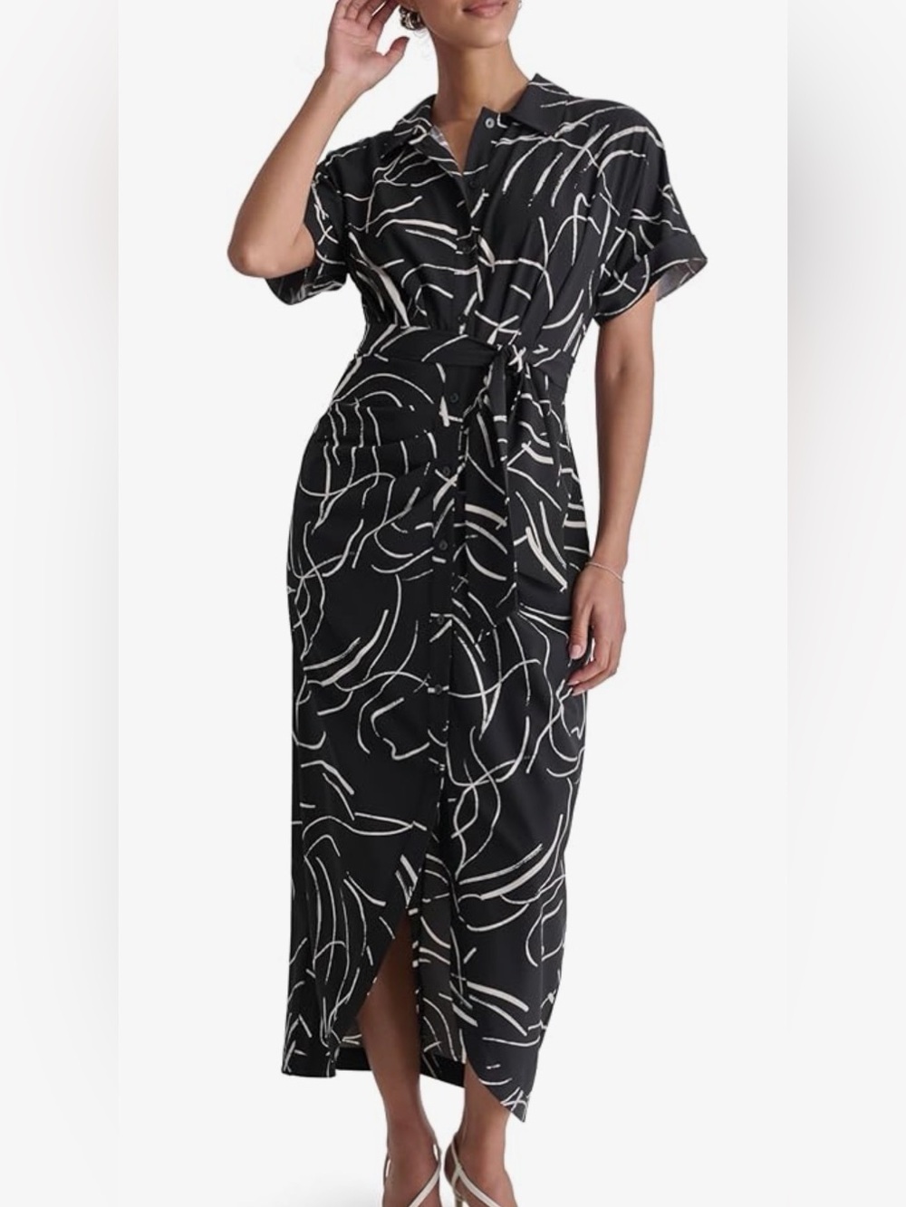 DKNY Women's Front Knot Collared Short Sleeve Dress US 6